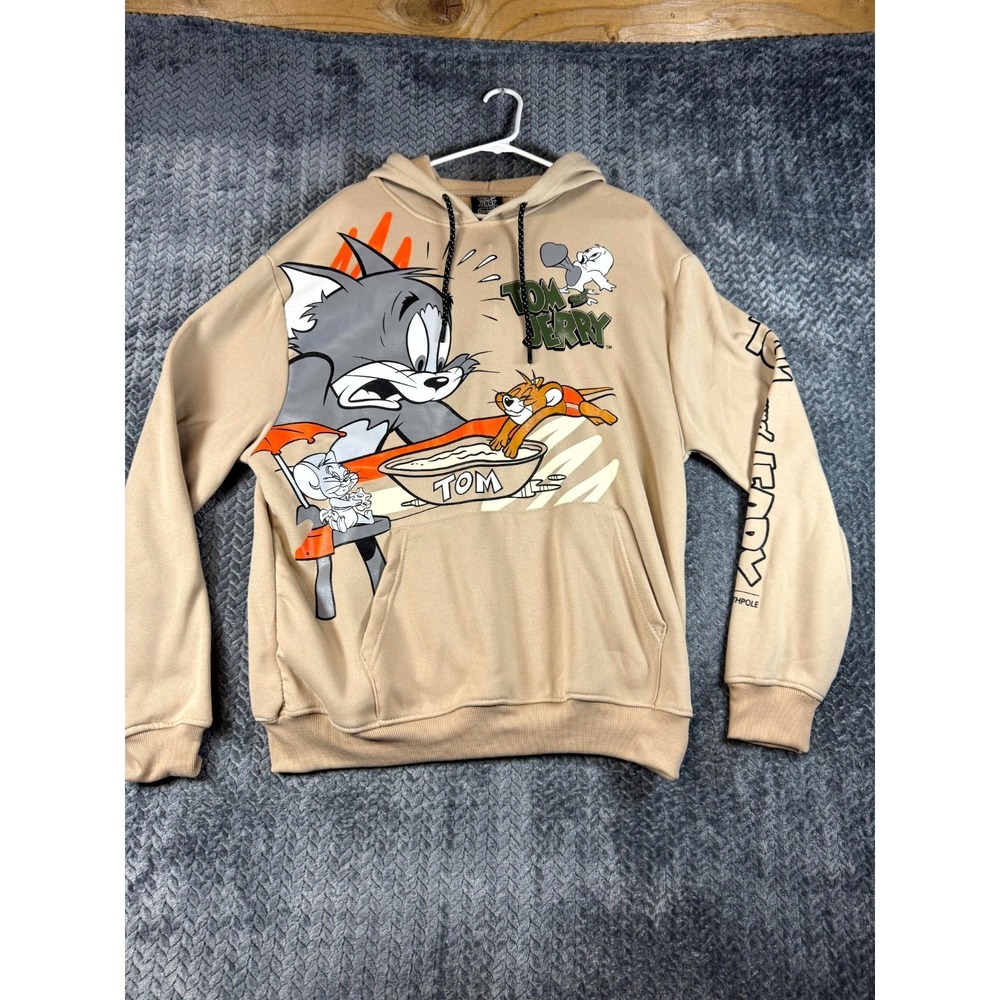 Southpole Tom & Jerry Hoodie Mens XL Latte Beige Graphic Fleece Lined Drawstring